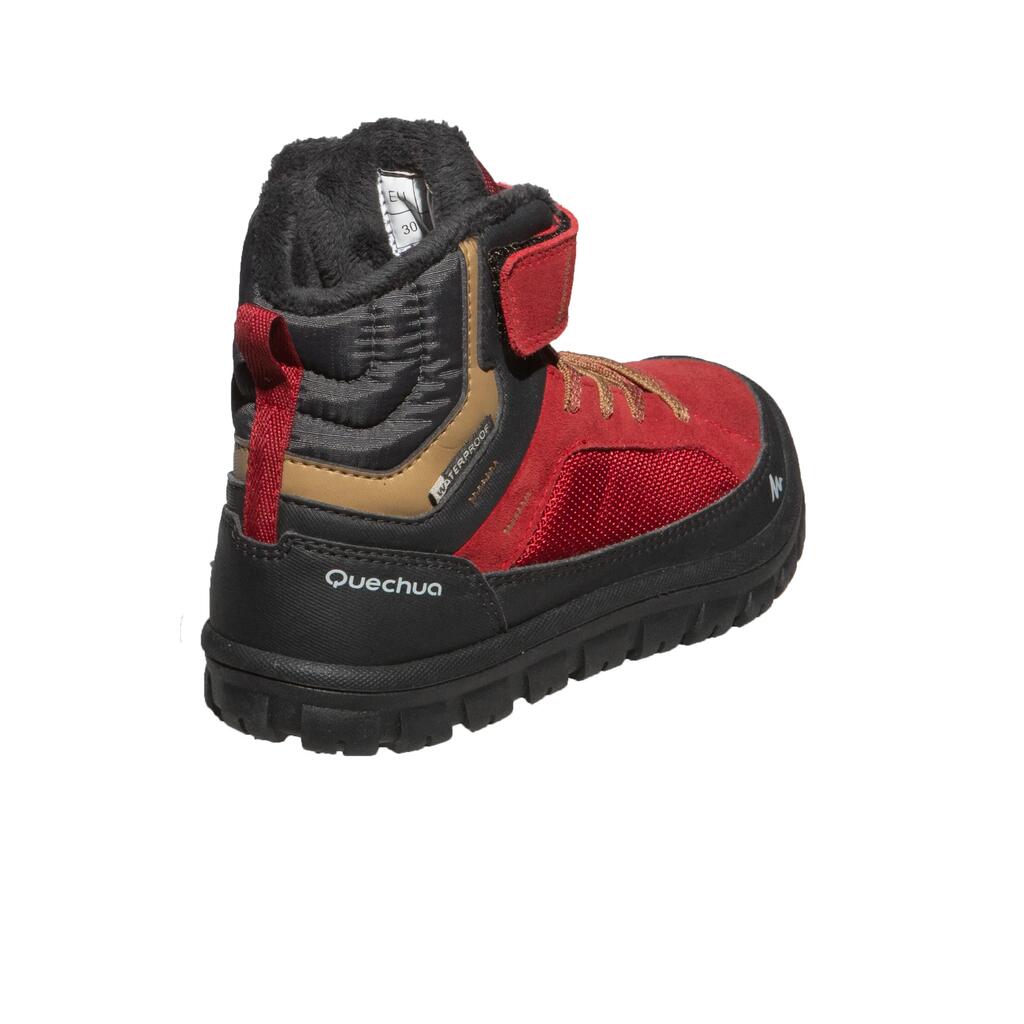 Detská polovysoká obuv SH500 Warm na zimnú turistiku so suchým zipsom červená
