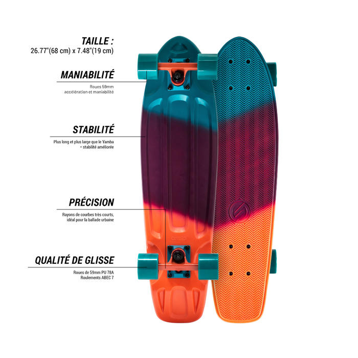 Cruiser Skateboard BIG YAMBA gradiant Corail bleu Oxelo 