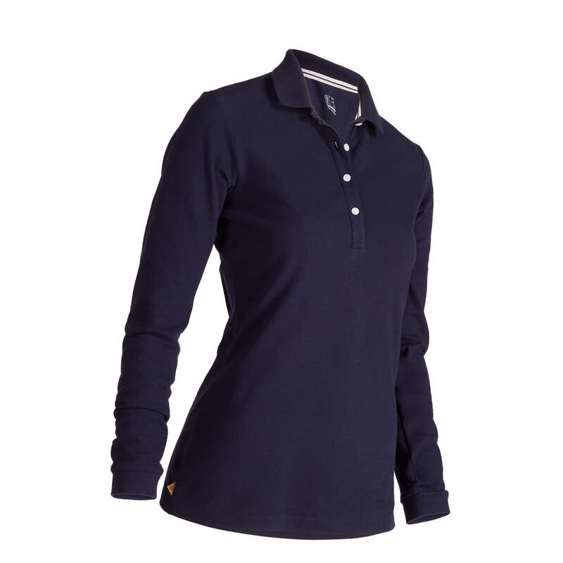 WOMENS MILD WEATHER GOLF CLOTHING Golf - W MW LS Polo Shirt - Navy INESIS - Golf Clothing