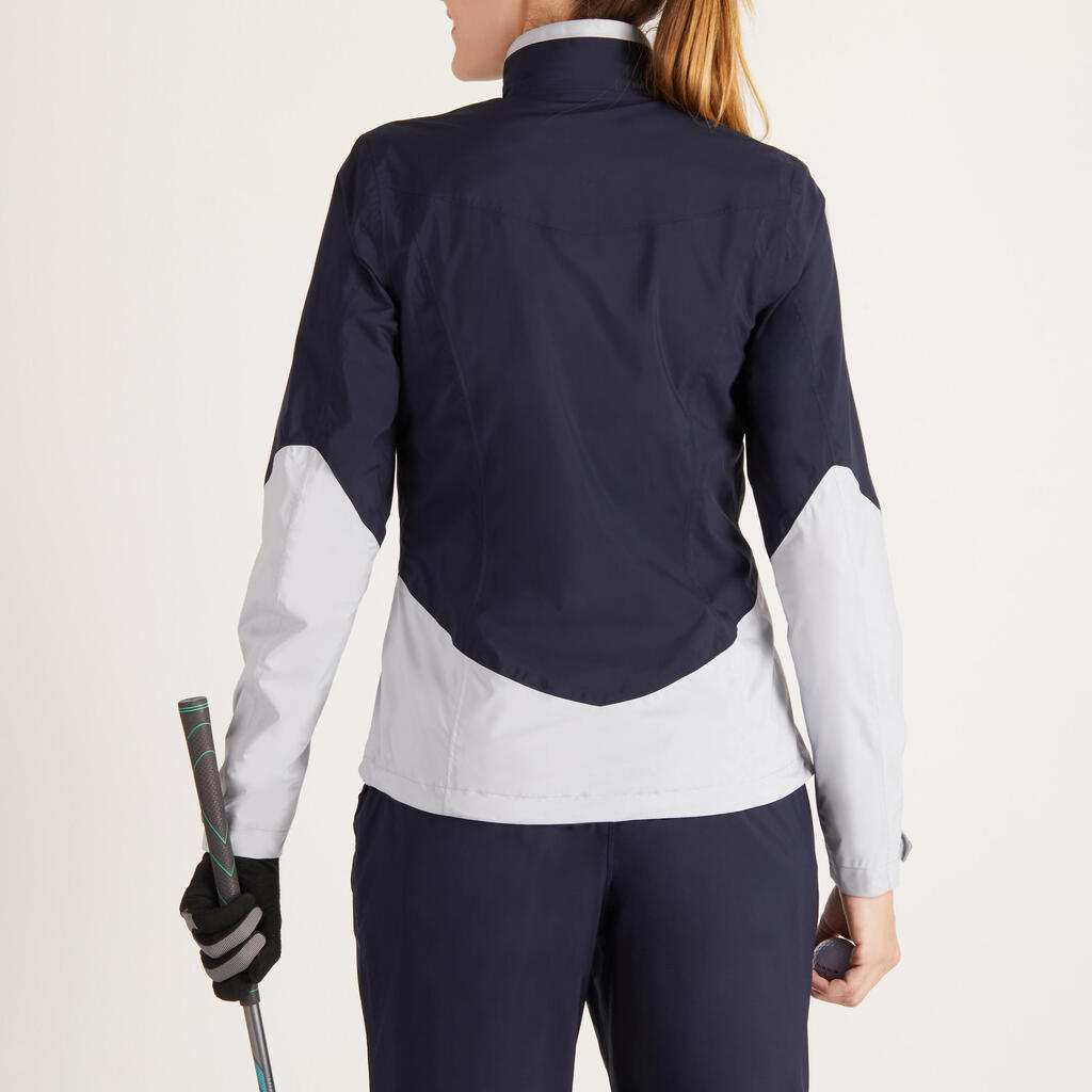 900 Women's Golf Waterproof Rain Jacket - Navy Blue and Grey