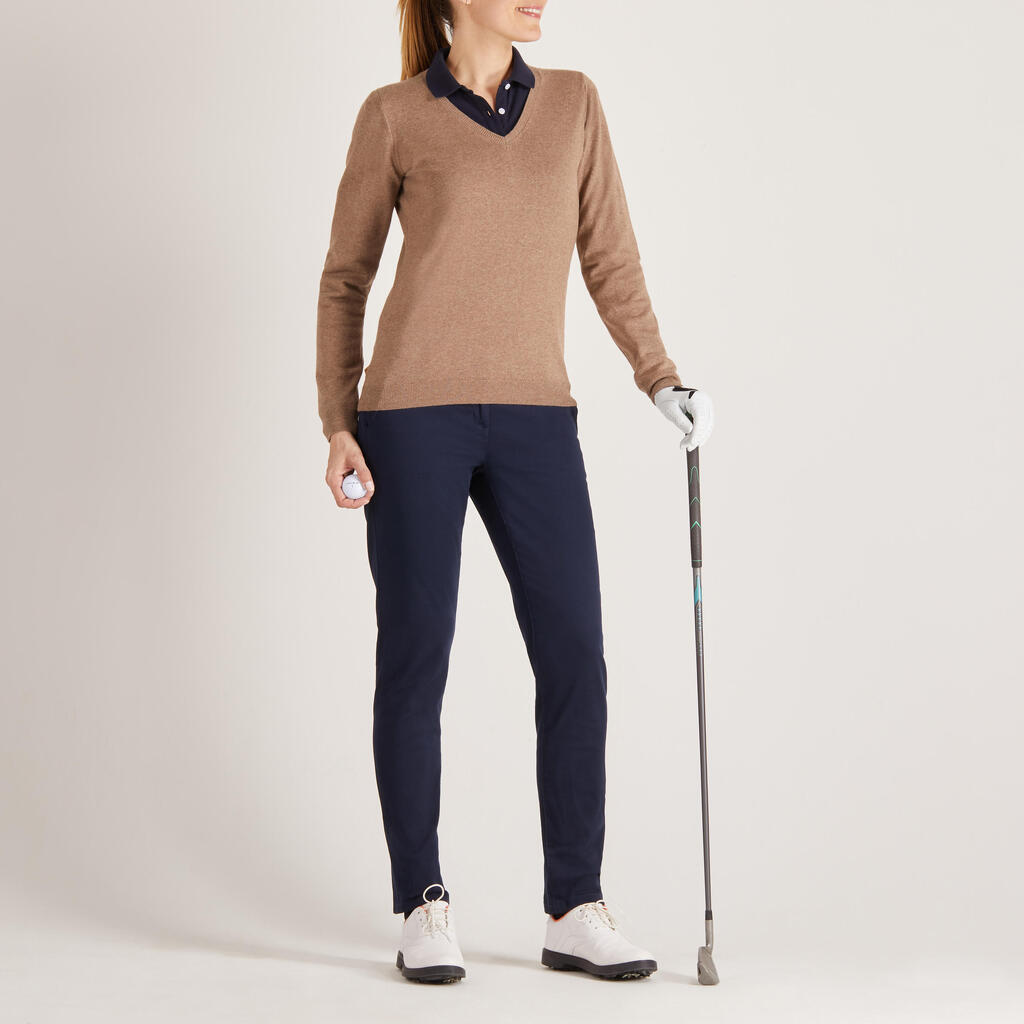 Golf Pullover V-Ausschnitt Damen - MW500 hellrosa 