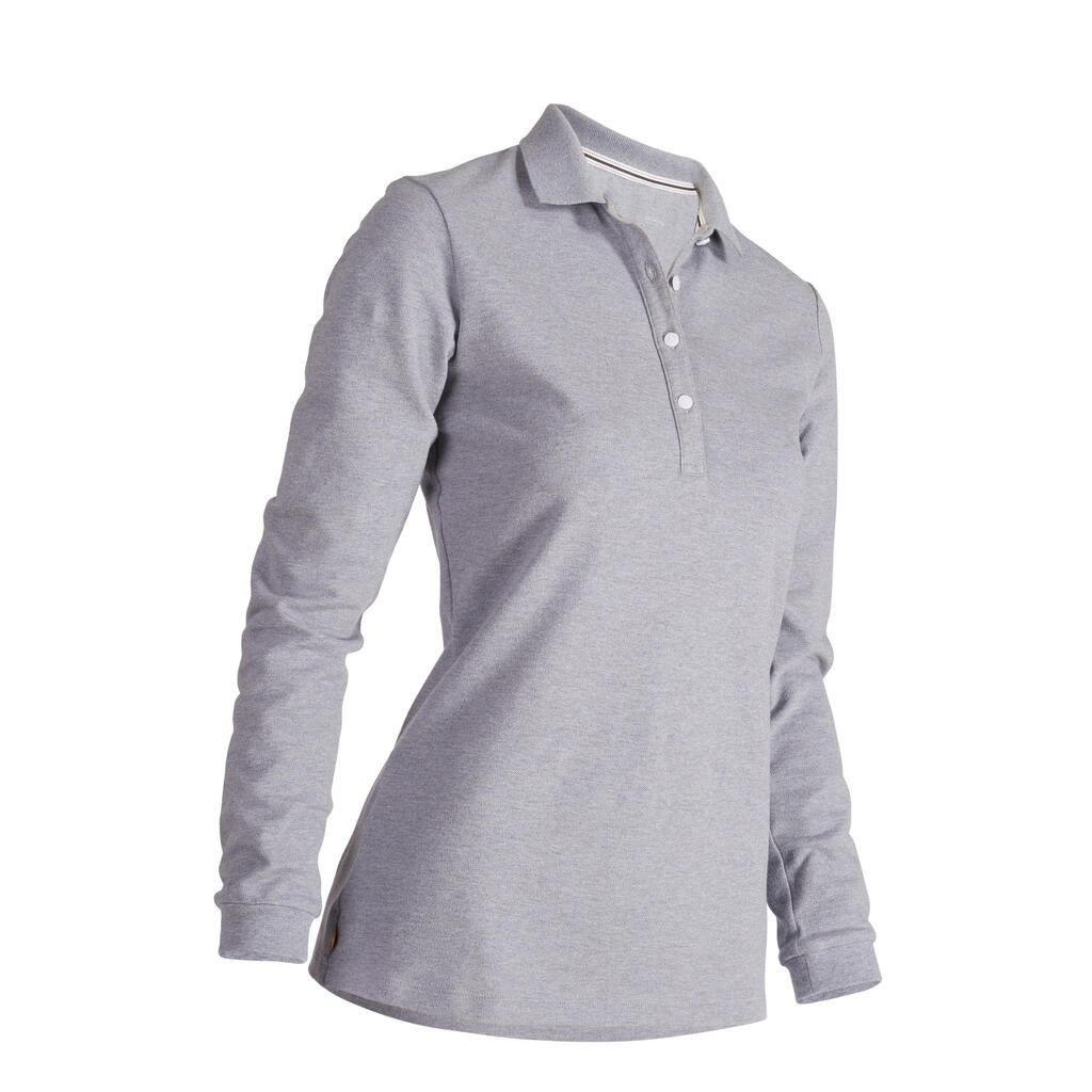 Golf Poloshirt Langarm Damen grau meliert