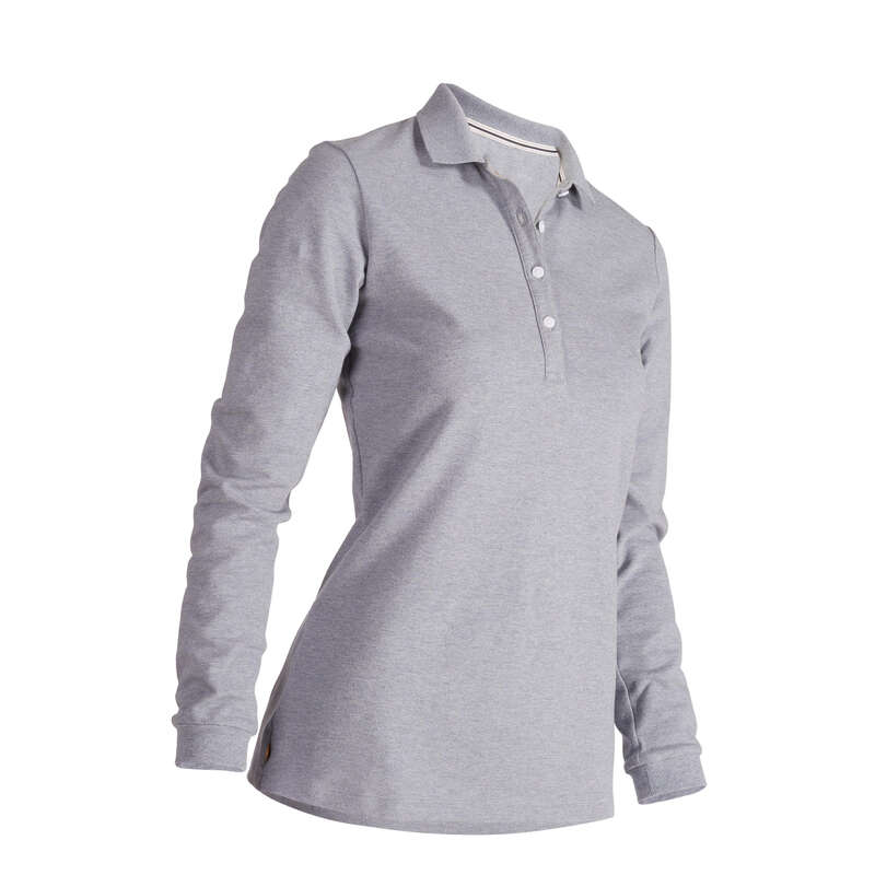WOMENS MILD WEATHER GOLF CLOTHING Golf - W MW LS Polo Shirt HeatherGrey INESIS - Golf Clothing