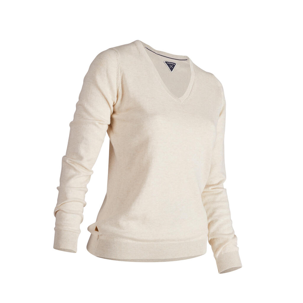 Pull de golf col V femme MW500 vert laurier