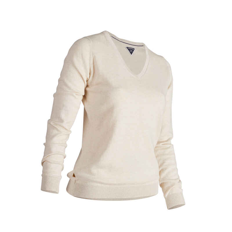 Golf Pullover V-Ausschnitt MW500 Damen ecru (Naturfarben) Golf Pullover V-Ausschnitt MW500 Damen ecru (Naturfarben)