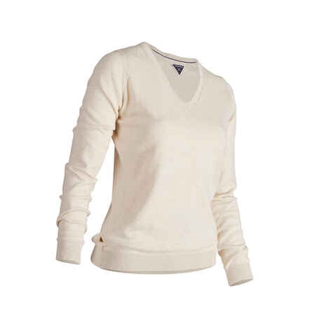 Moteriškas golfo džemperis V formos apykakle „MW500“, kreminės spalvos
