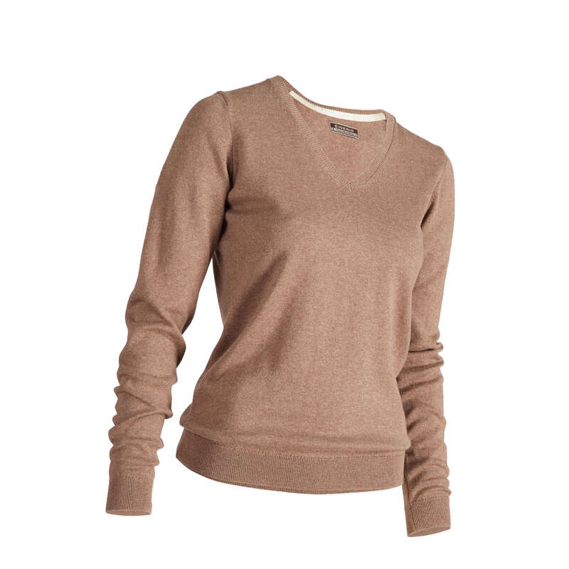 WOMENS MILD WEATHER GOLF CLOTHING Golf - 500 V NECK LADIES GOLF SWEATER - LIGHT BROWN INESIS - Golf Clothing