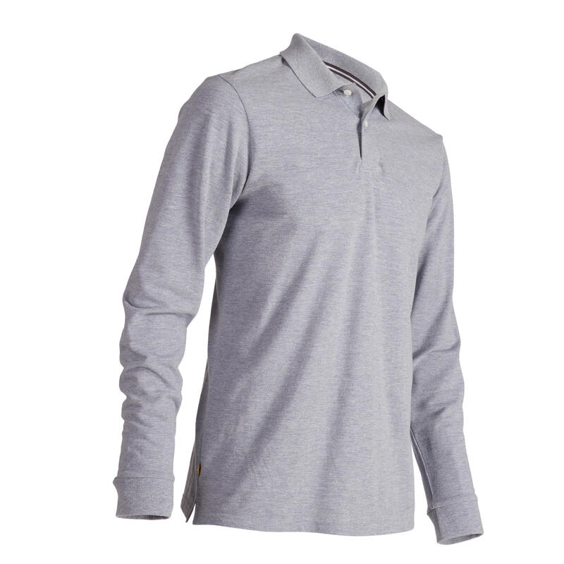 男款高爾夫長袖Polo衫－刷色灰