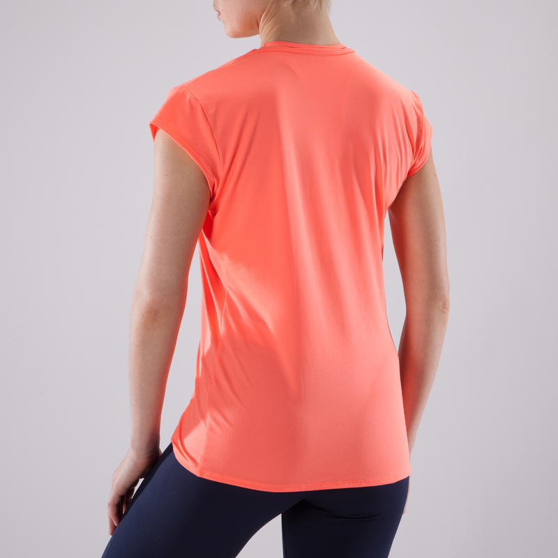 Fts 100 Fitness Kardiyo Tisortu Kadin Mercan Rengi Domyos By Decathlon