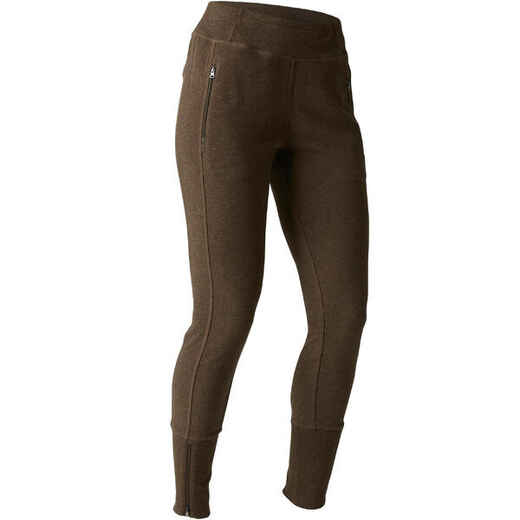 
      Pantalon 500 slim bas zippé Gym Stretching femme marron chiné
  