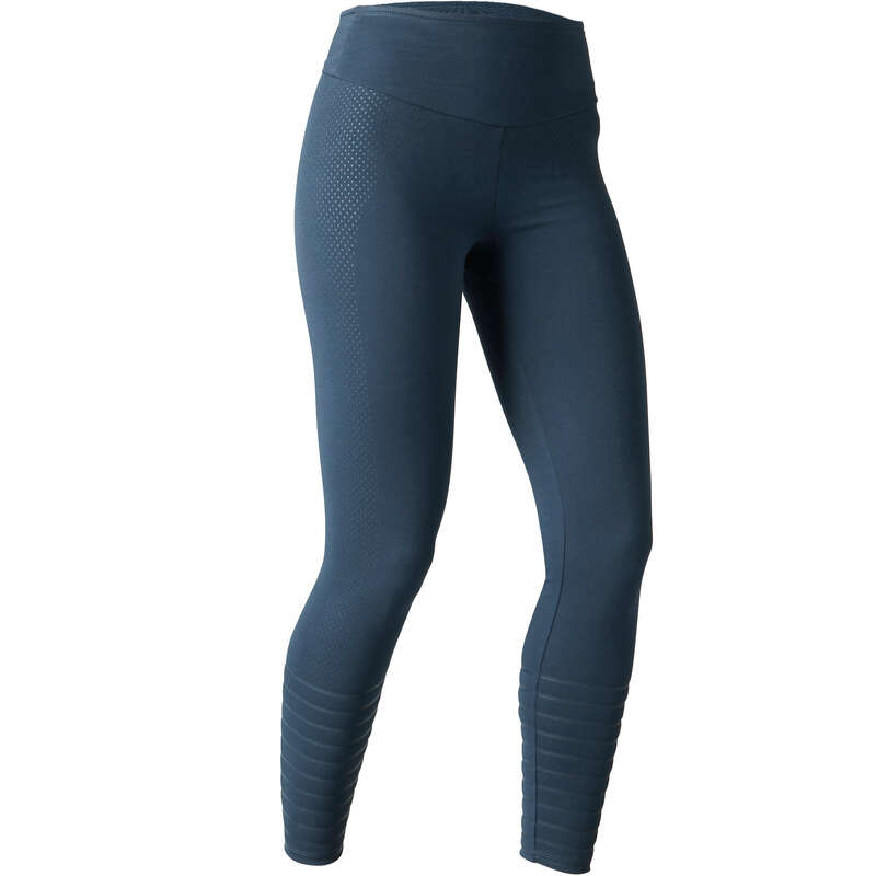WOMAN T SHIRT LEGGING SHORT Fitness and Gym - 900 Slim Gym Leggings - Blue NYAMBA - Gym Activewear