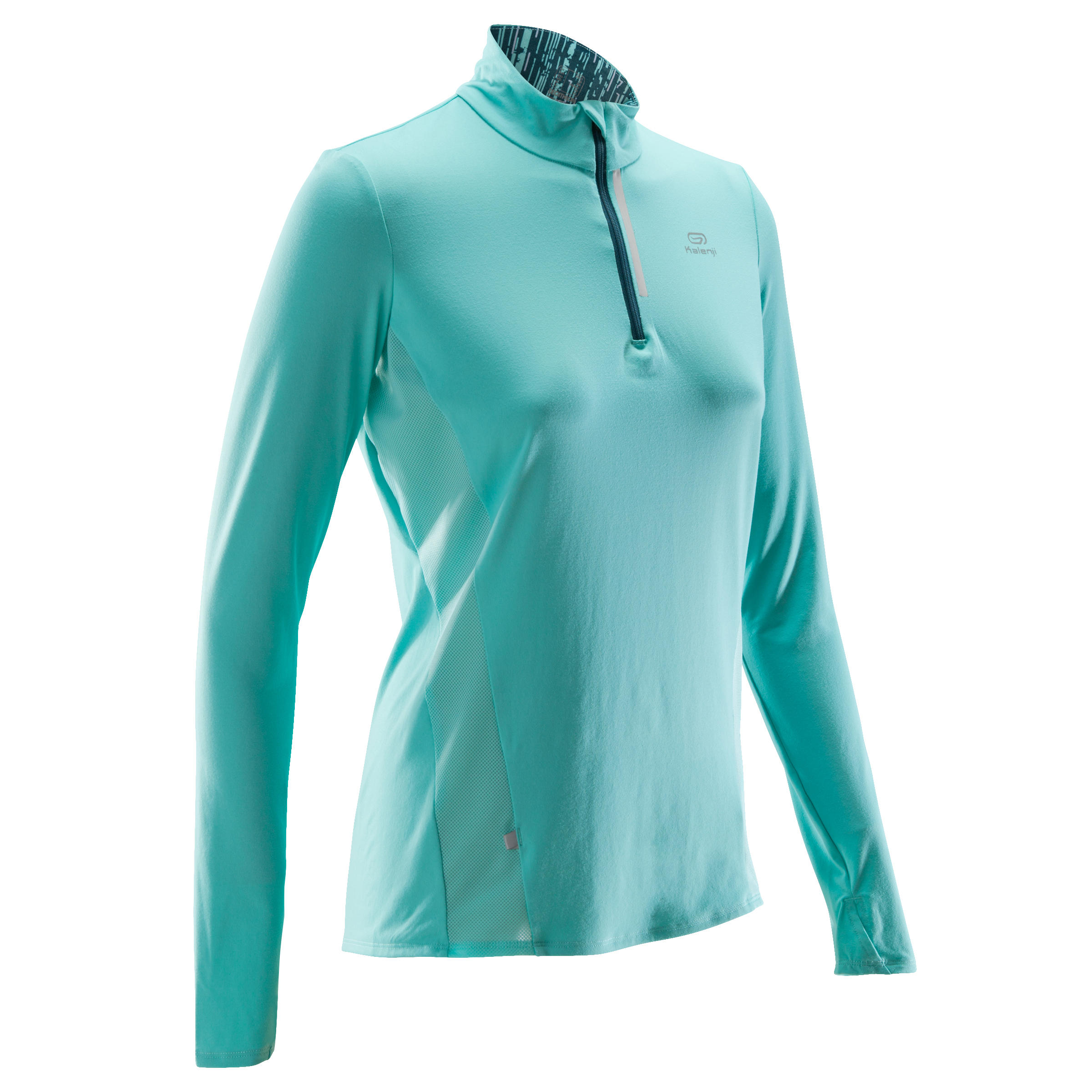 KALENJI RUN DRY+ ZIP WOMEN'S LONG-SLEEVED RUNNING JERSEY LIGHT GREEN