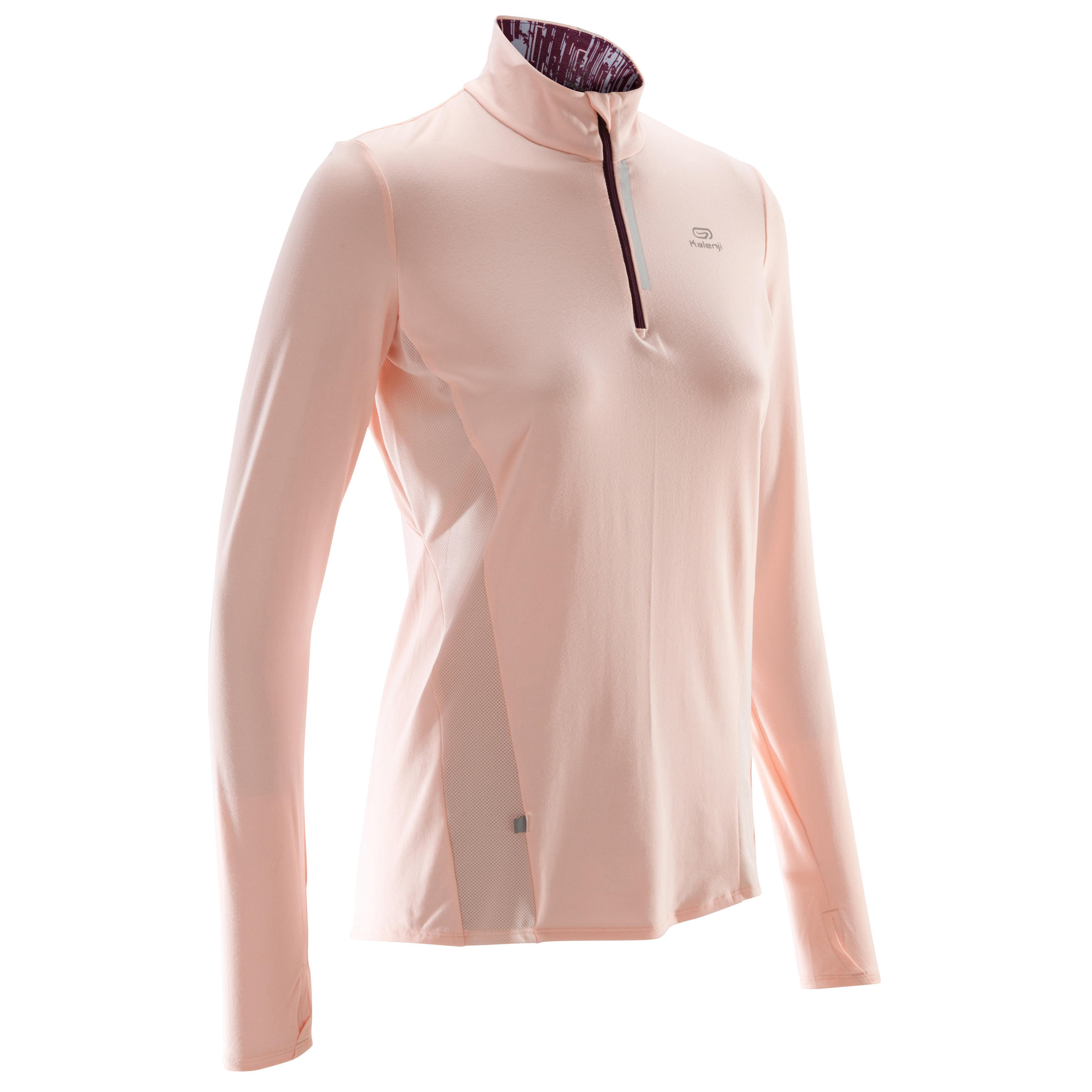 KALENJI RUN DRY+ ZIP WOMEN'S LONG-SLEEVED RUNNING SHIRT - LIGHT PINK