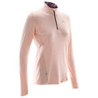 RUN DRY+ ZIP WOMEN'S LONG-SLEEVED RUNNING SHIRT - LIGHT PINK