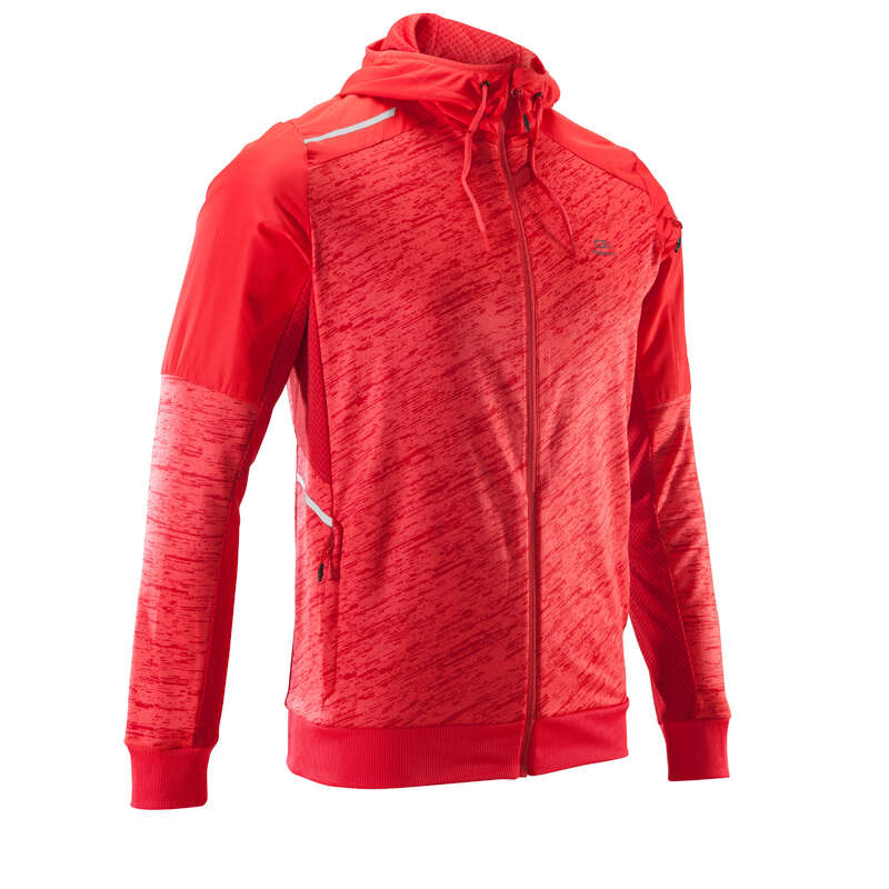REGULAR MAN JOGGING COLD WTHR CLOTHES Clothing - RUN WARM+ JACKET POCKET - red KALENJI - Tops