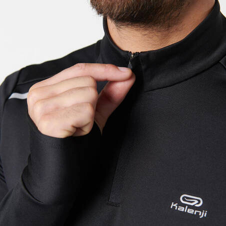 KALENJI MEN'S WARM LONG-SLEEVED RUNNING T-SHIRT BLACK