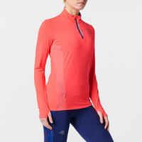 RUN DRY+ ZIP WOMEN'S LONG-SLEEVED RUNNING JERSEY CORAL