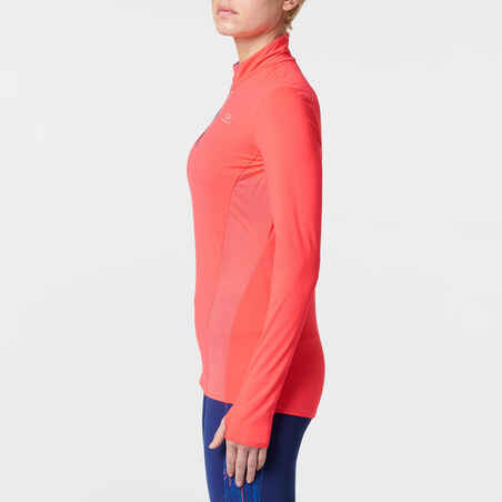 RUN DRY+ ZIP WOMEN'S LONG-SLEEVED RUNNING JERSEY CORAL