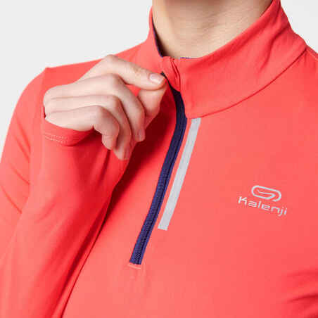 RUN DRY+ ZIP WOMEN'S LONG-SLEEVED RUNNING JERSEY CORAL