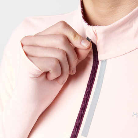 RUN DRY+ ZIP WOMEN'S LONG-SLEEVED RUNNING SHIRT - LIGHT PINK