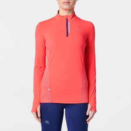 RUN DRY+ ZIP WOMEN'S LONG-SLEEVED RUNNING JERSEY CORAL