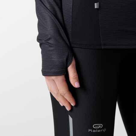 חולצת ריצה ארוכה עם רוכסן לנשים דגם Run Dry + שחור