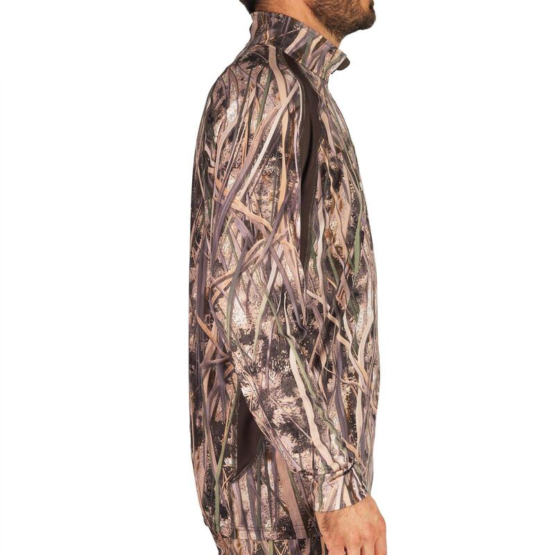 T-shirt chasse manches longues 500 camouflage marais