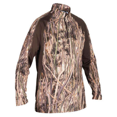 Poľovnícke tričko 500 s dlhým rukávom močiarne maskovanie
