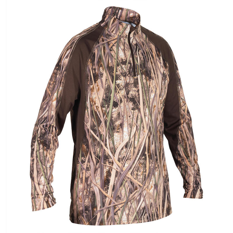 T-shirt chasse manches longues 500 camouflage marais