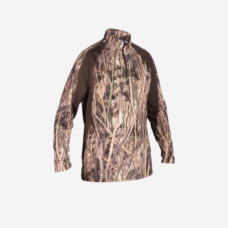 T-shirt voor de jacht met lange mouwen 500 moerascamouflage