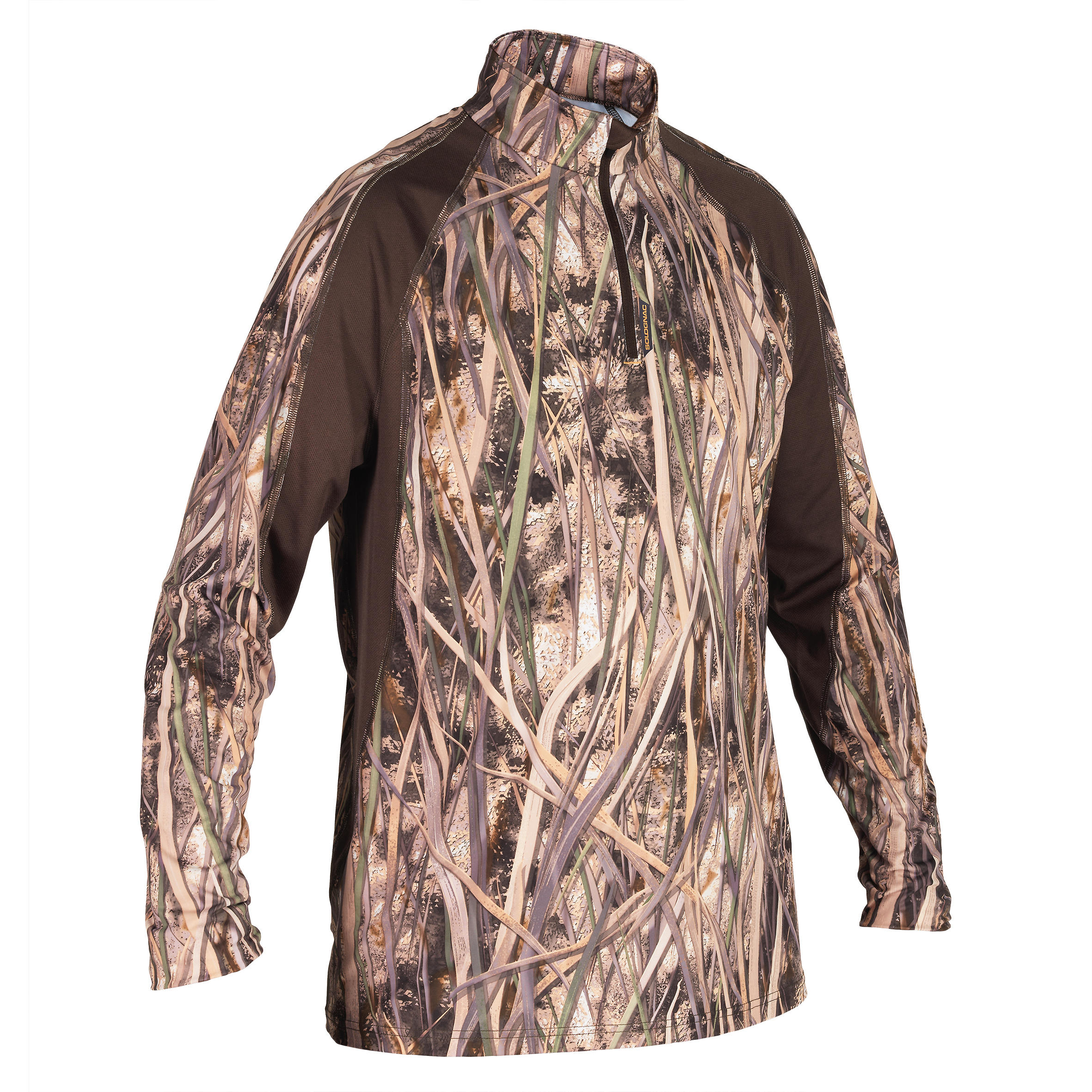 t-shirt chasse manches longues 500 camouflage marais - solognac