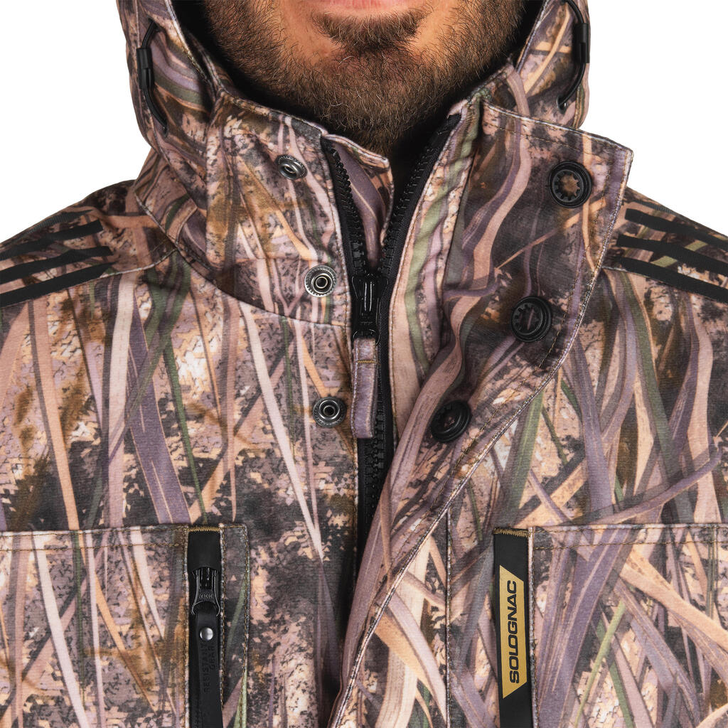 500 Warm and Waterproof Hunting Jacket - Wetlands Camo