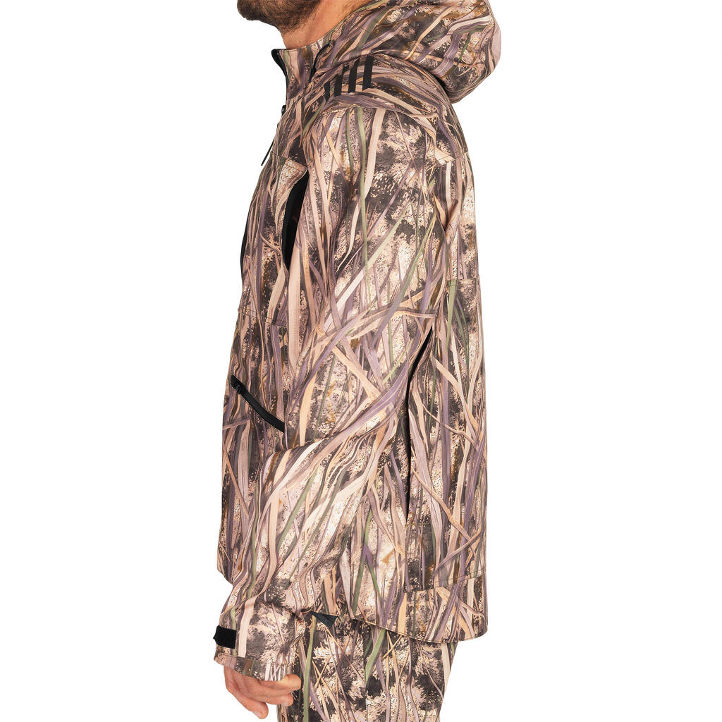 500 waterproof hunting jacket with wetlands camouflage