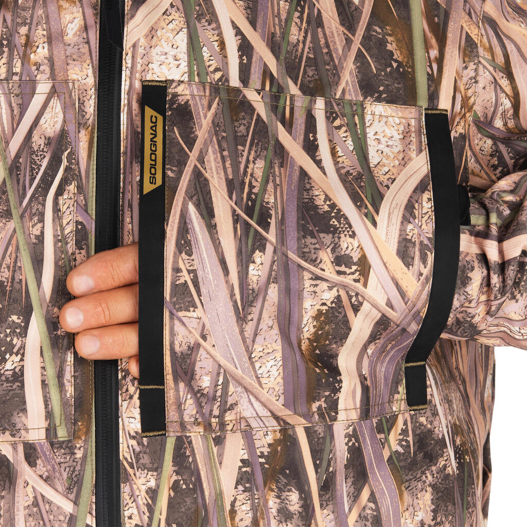 500 waterproof hunting jacket with wetlands camouflage