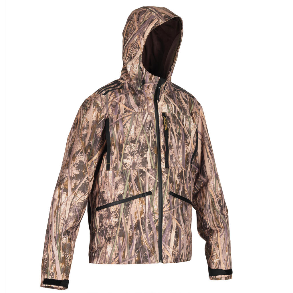 500 waterproof hunting jacket with wetlands camouflage