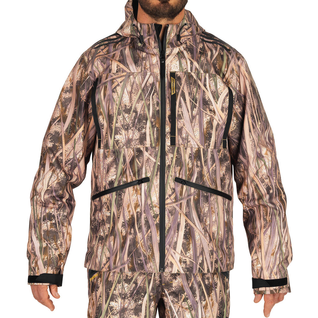 500 waterproof hunting jacket with wetlands camouflage