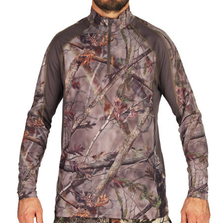 Hunting Silent Breathable Long Sleeve T-Shirt 500 - Woodland Camouflage