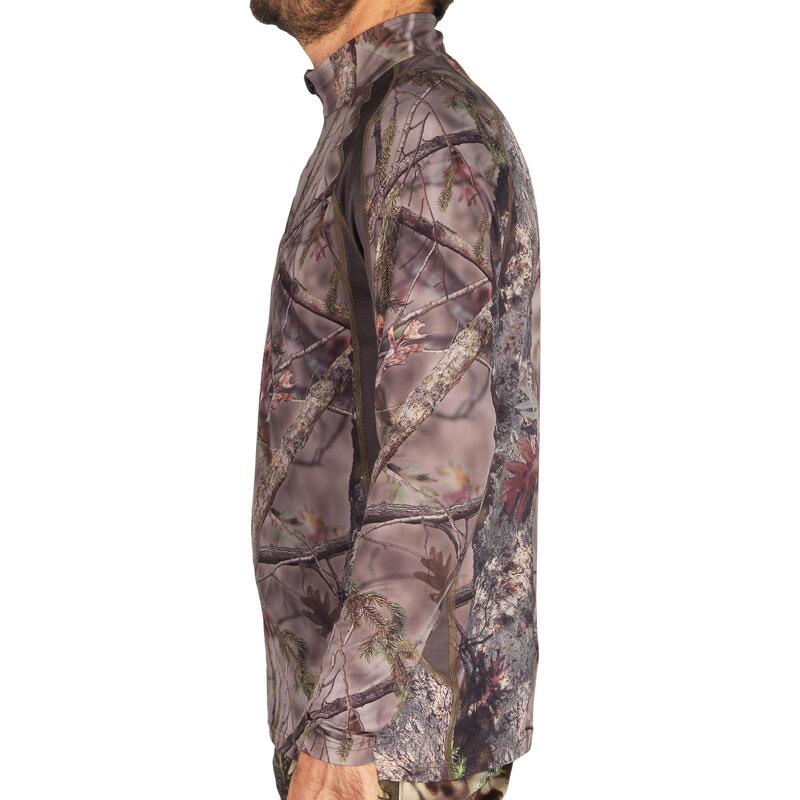 HUNTING SILENT BREATHABLE LONG SLEEVE T-SHIRT 500 - WOODLAND CAMOUFLAGE