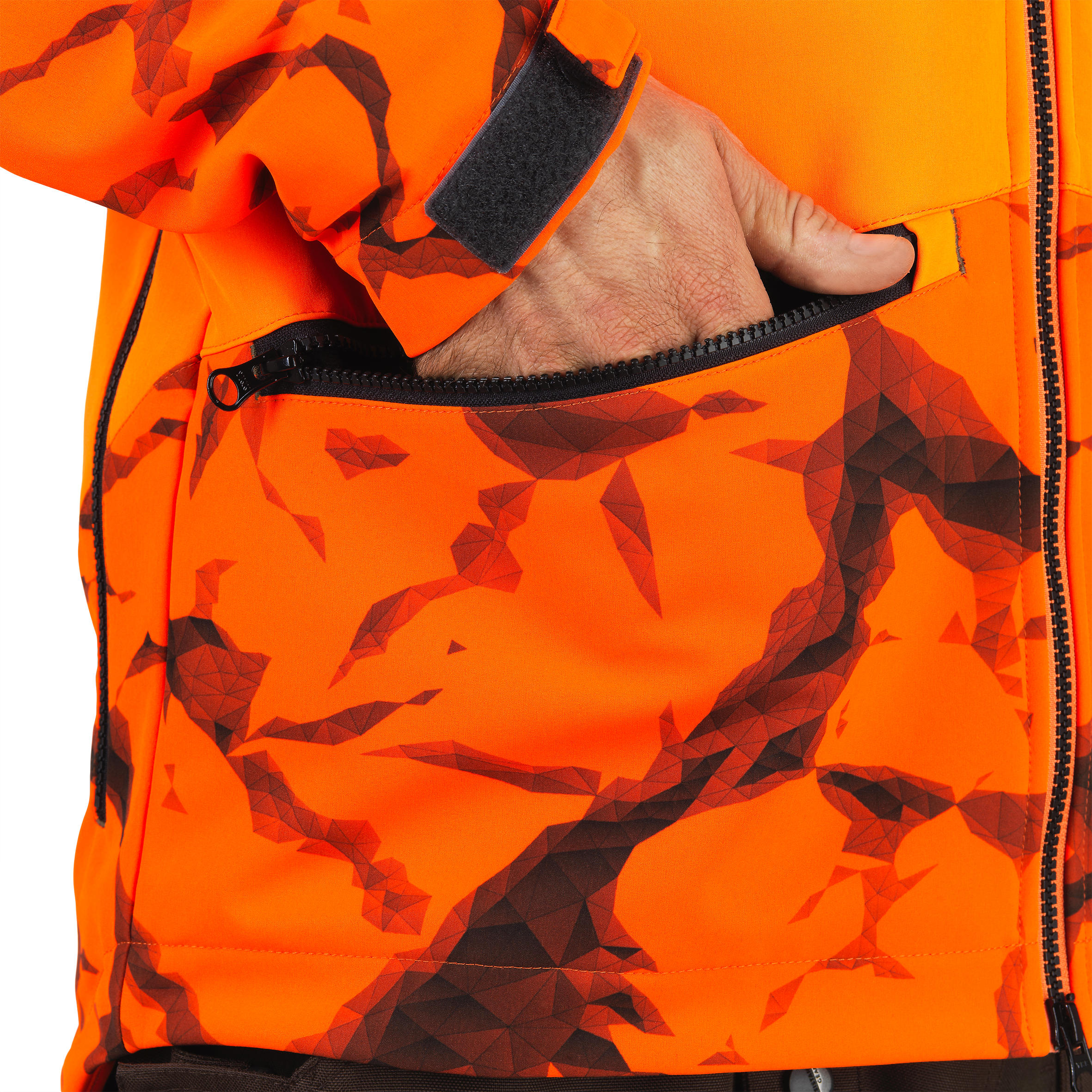 Chaqueta Caza Softshell 500 cortaviento Solognac Hombre Naranja Fluo Visibilidad 5/11