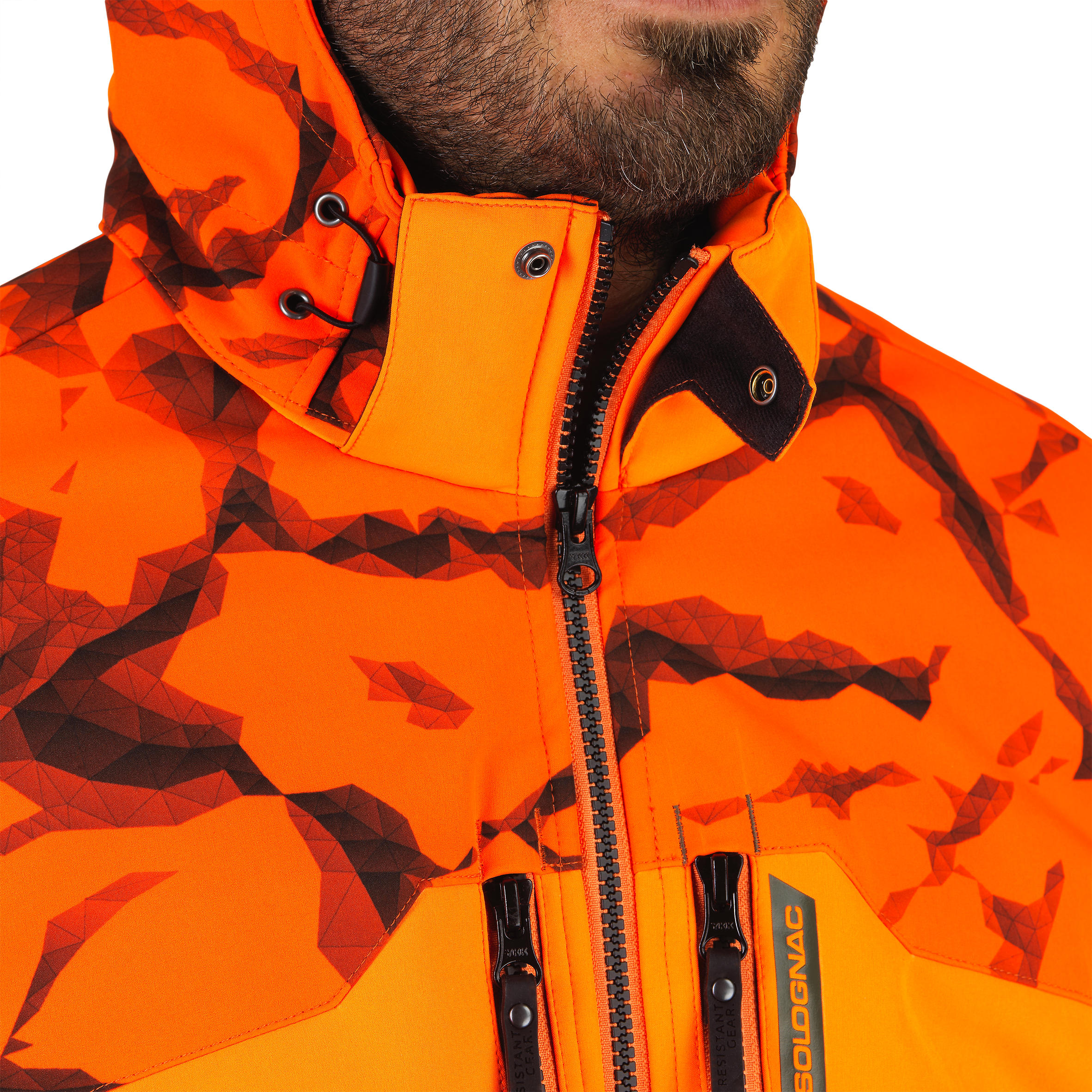 Chaqueta Caza Softshell 500 cortaviento Solognac Hombre Naranja Fluo Visibilidad 4/11