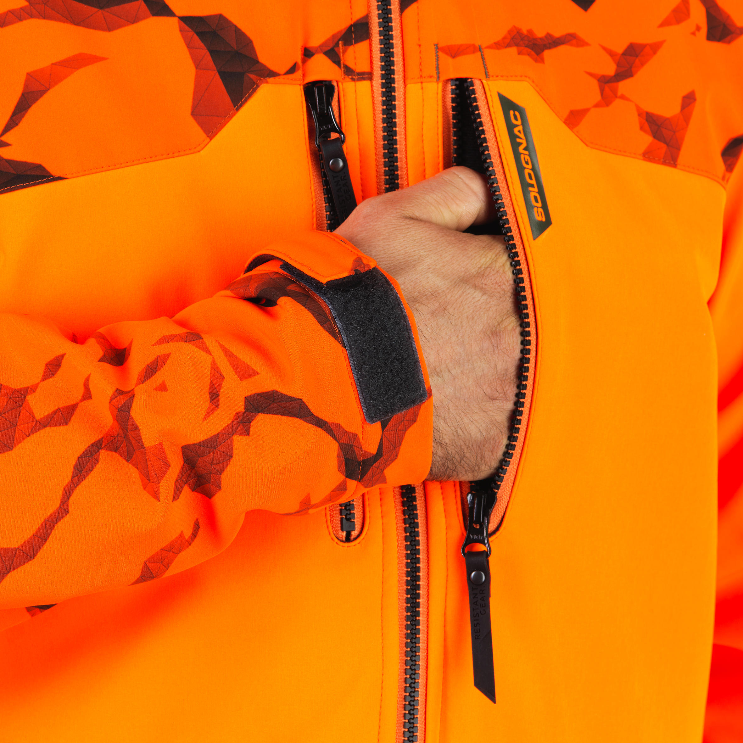 Chaqueta Caza Softshell 500 cortaviento Solognac Hombre Naranja Fluo Visibilidad 6/11