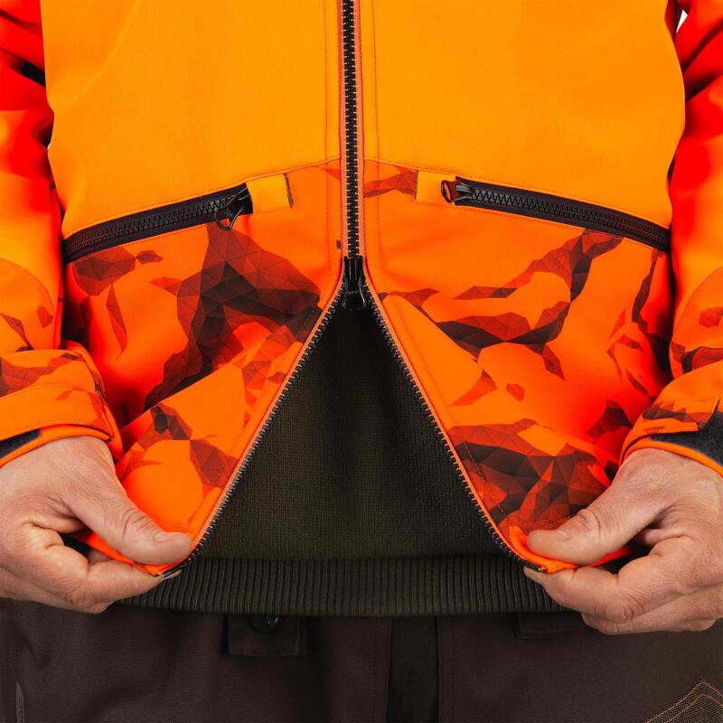 Erkek Avcı Softshell Kışlık Mont - Neon Turuncu - Avcılık ve Doğa Gözlemi - 500