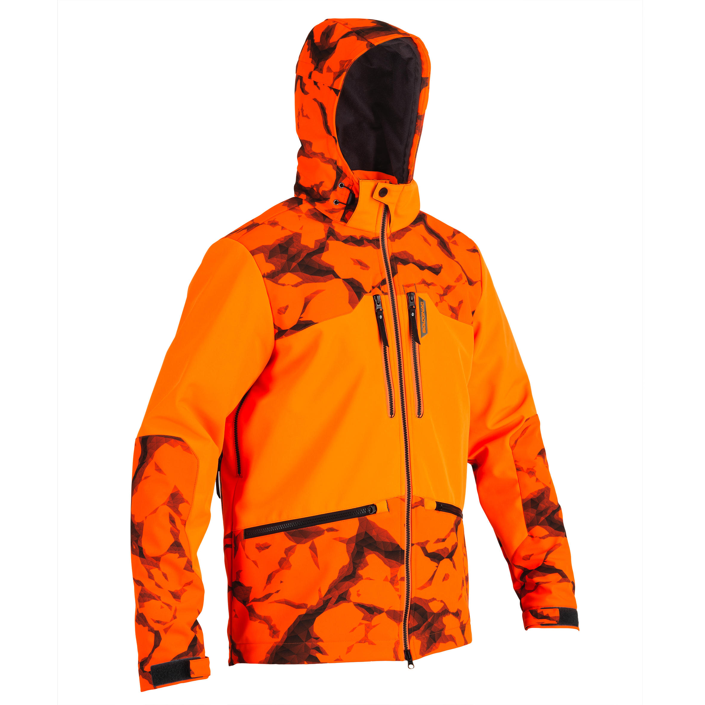 Chaqueta Caza Softshell 500 cortaviento Solognac Hombre Naranja Fluo Visibilidad 7/11