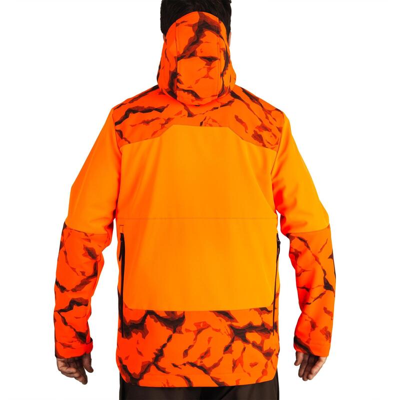 Chaqueta Caza Softshell 500 cortaviento Solognac Hombre Naranja Fluo Visibilidad