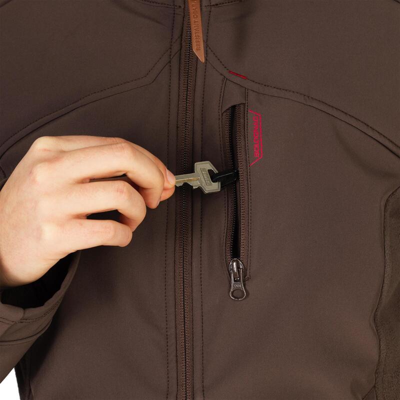 Warme waterafstotende softshell damesjas voor de jacht 500 bruin