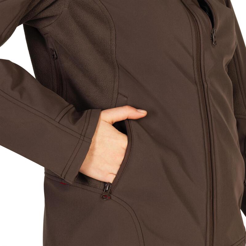 CASACO SOFTSHELL DE CAÇA QUENTE REPELENTE DE ÁGUA 500 MULHER CASTANHO