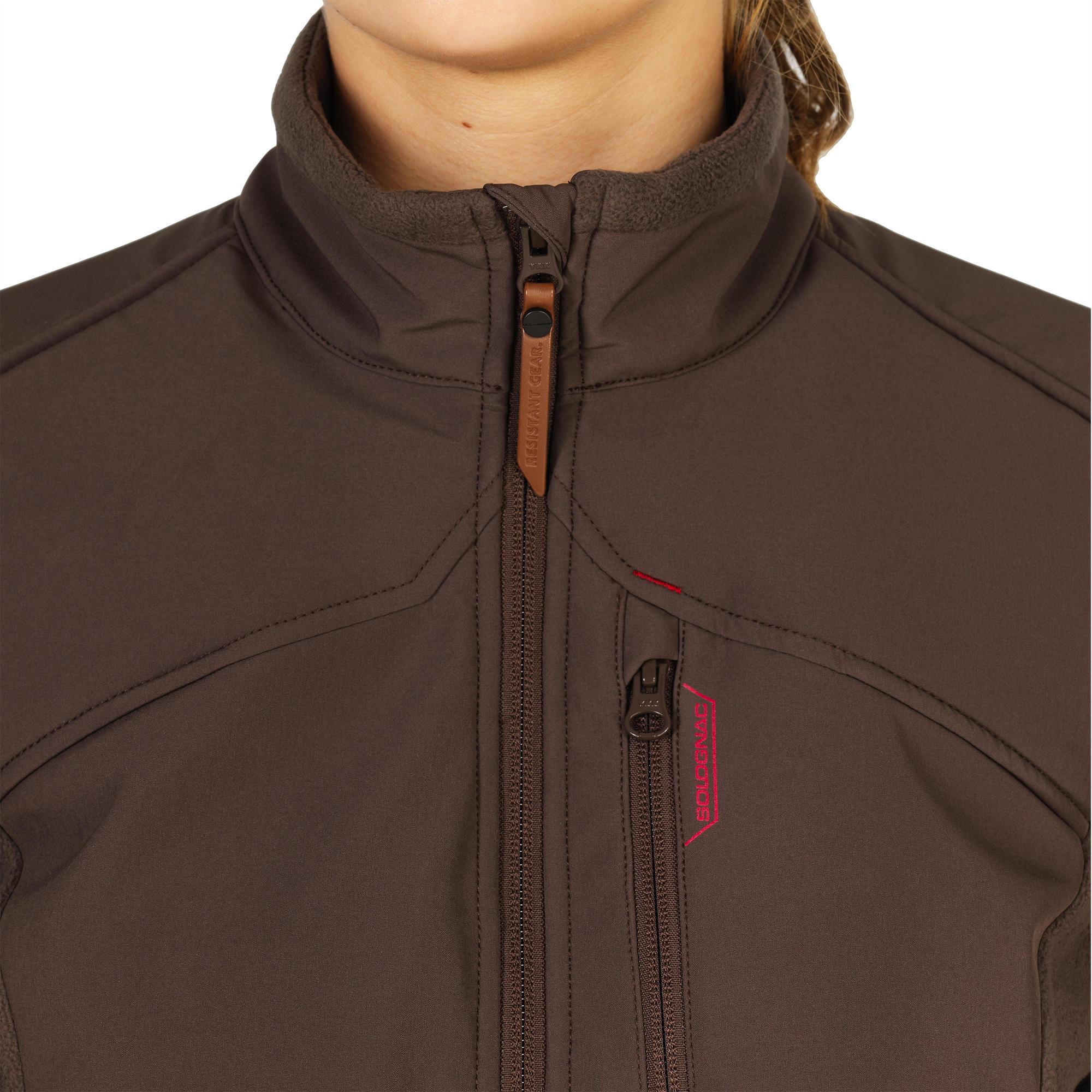 WOMEN'S WARM WATER-REPELLENT BROWN SOFTSHELL HUNTING JACKET 500