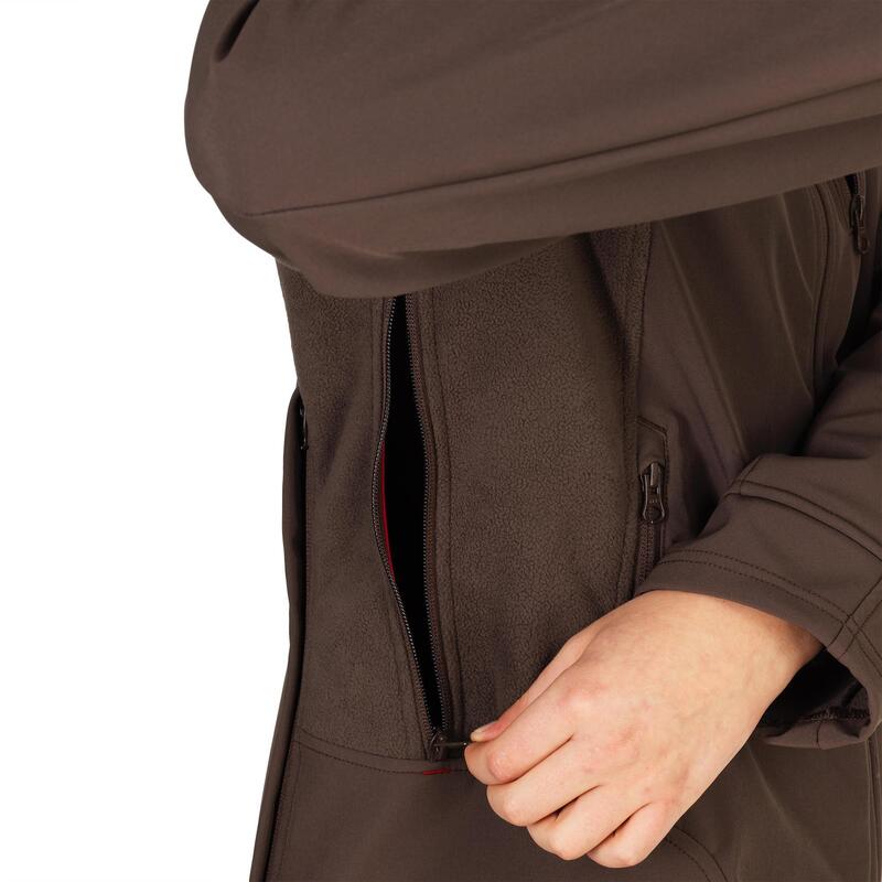 Warme waterafstotende softshell damesjas voor de jacht 500 bruin