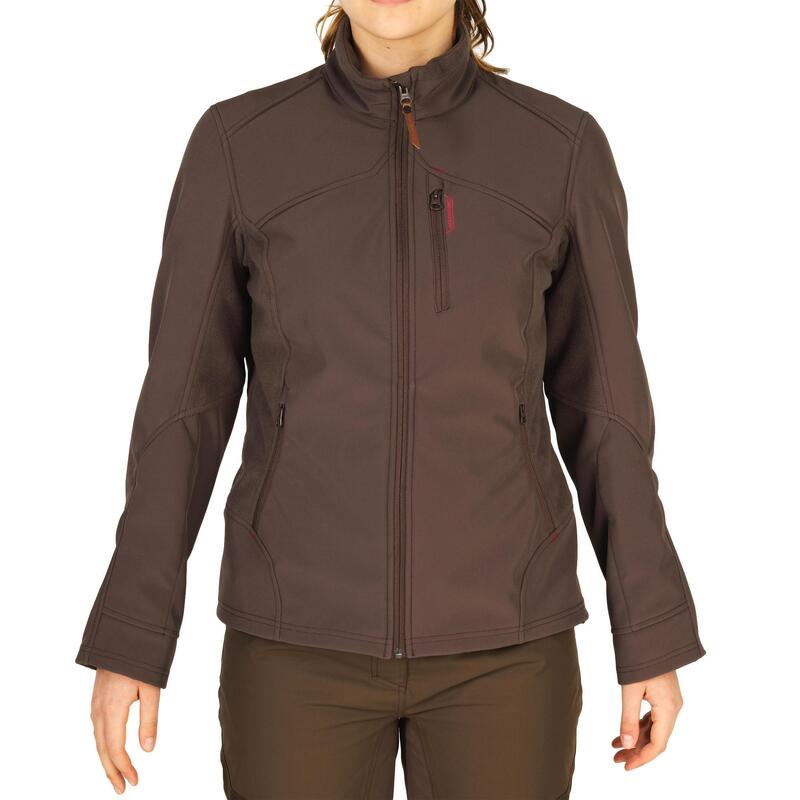Warme waterafstotende softshell fleece vest voor de jacht dames 500 bruin