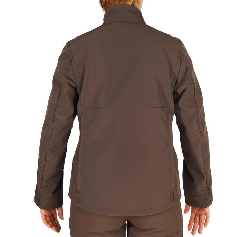 Chaqueta Softshell Caza Solognac 500 Mujer Cortaviento Perlante Marron